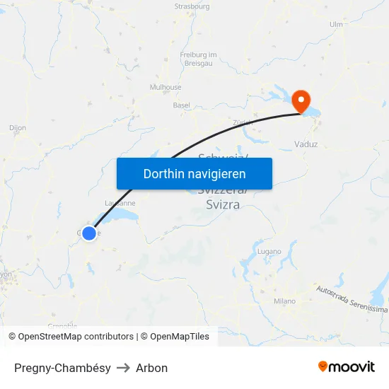 Pregny-Chambésy to Arbon map