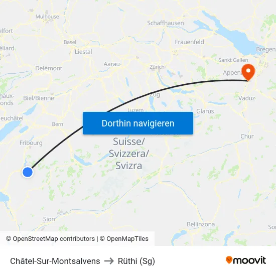 Châtel-Sur-Montsalvens to Rüthi (Sg) map