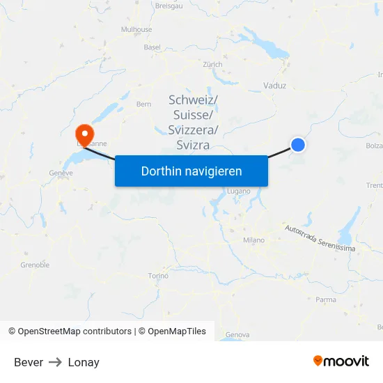 Bever to Lonay map