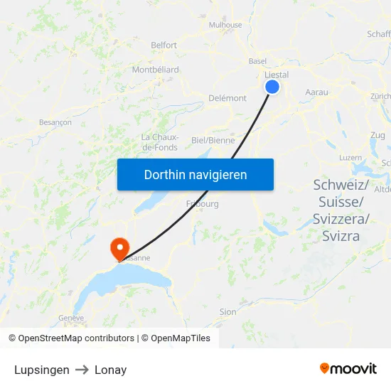 Lupsingen to Lonay map