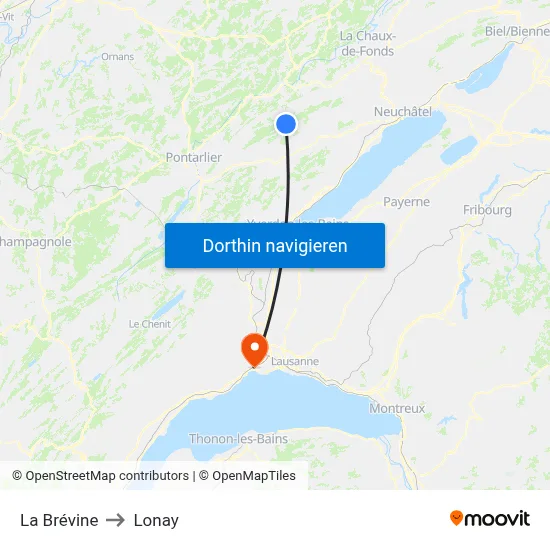 La Brévine to Lonay map