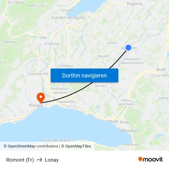 Romont (Fr) to Lonay map