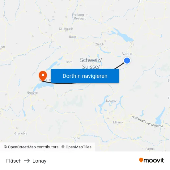 Fläsch to Lonay map