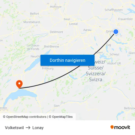 Volketswil to Lonay map