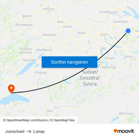 Jonschwil to Lonay map