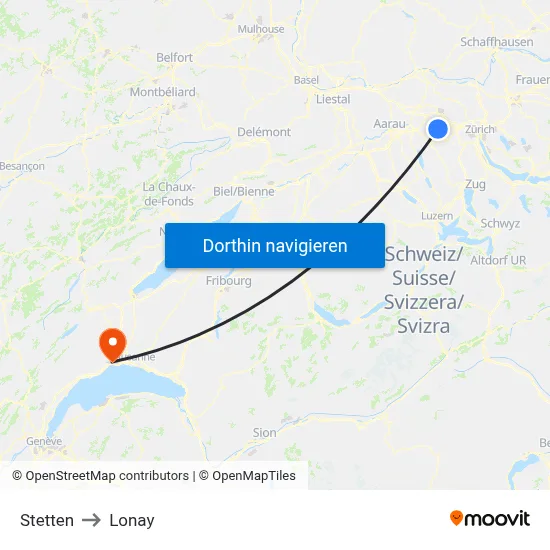 Stetten to Lonay map