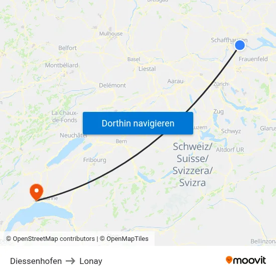 Diessenhofen to Lonay map