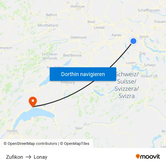 Zufikon to Lonay map