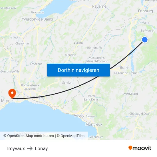 Treyvaux to Lonay map