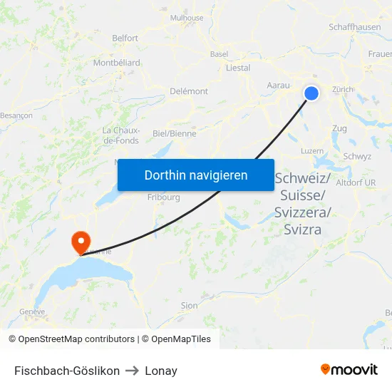 Fischbach-Göslikon to Lonay map