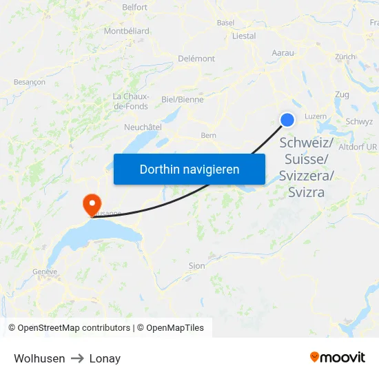 Wolhusen to Lonay map