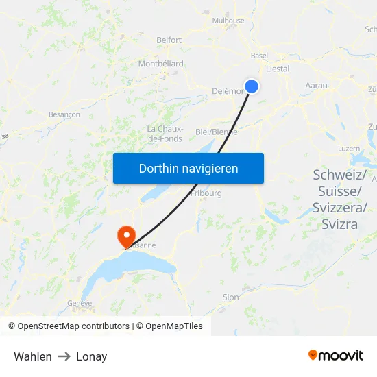 Wahlen to Lonay map