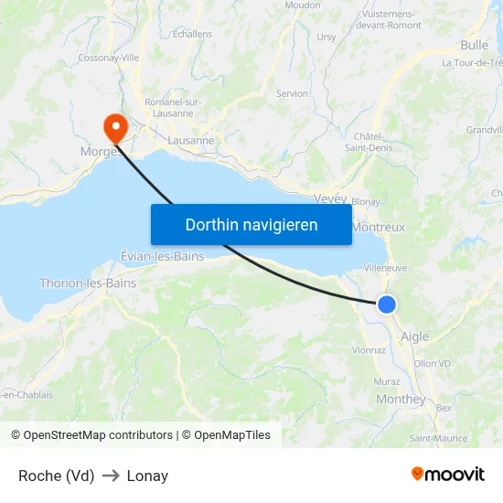 Roche (Vd) to Lonay map