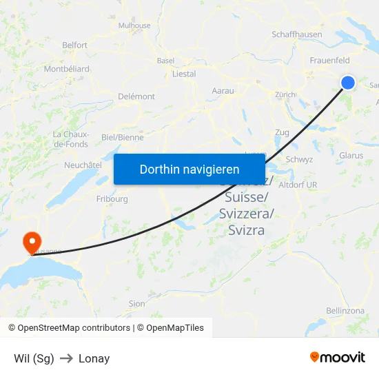 Wil (Sg) to Lonay map