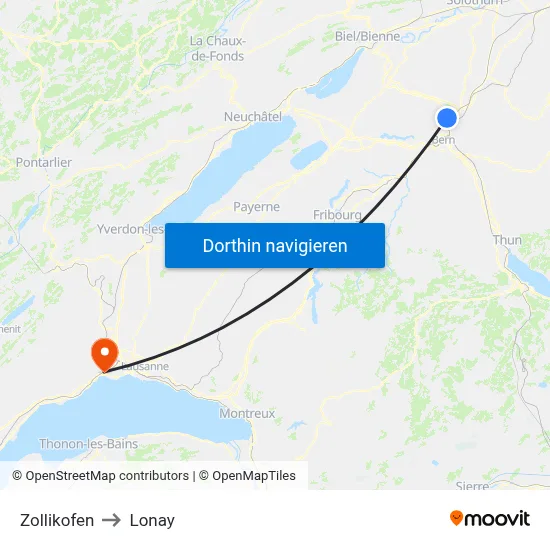Zollikofen to Lonay map
