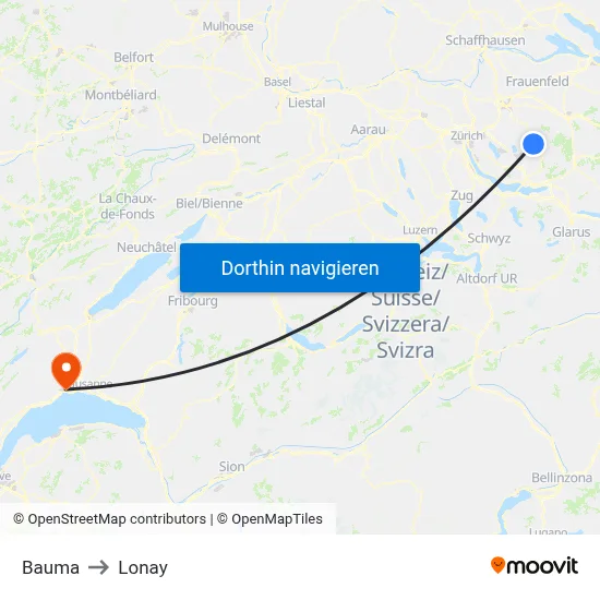 Bauma to Lonay map