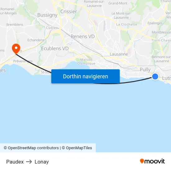 Paudex to Lonay map