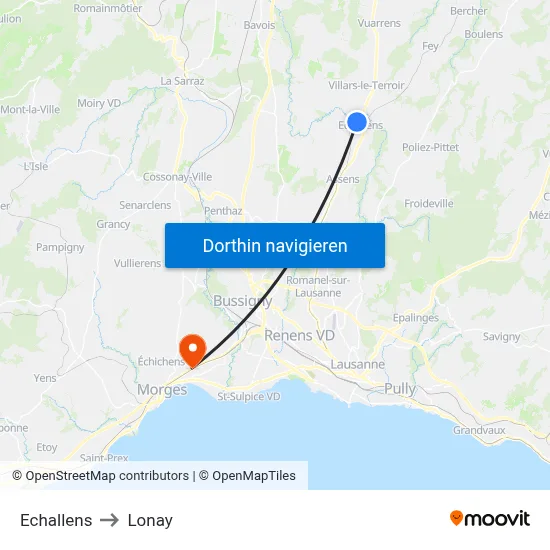 Echallens to Lonay map