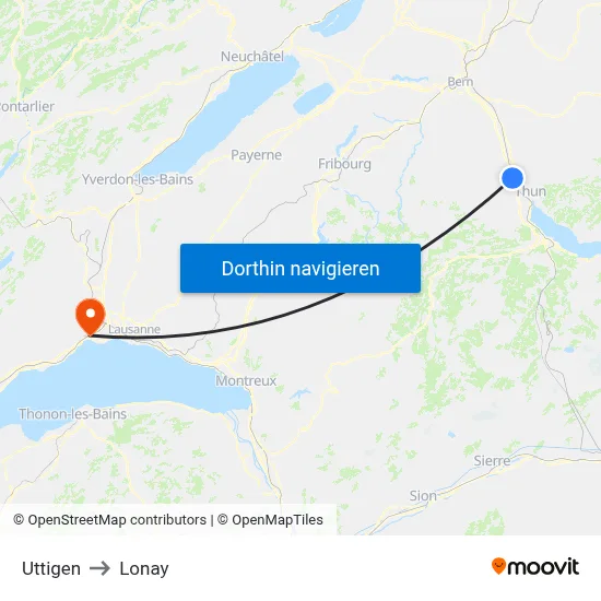 Uttigen to Lonay map