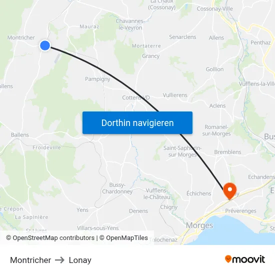 Montricher to Lonay map