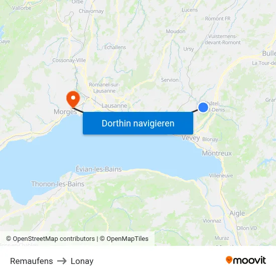 Remaufens to Lonay map