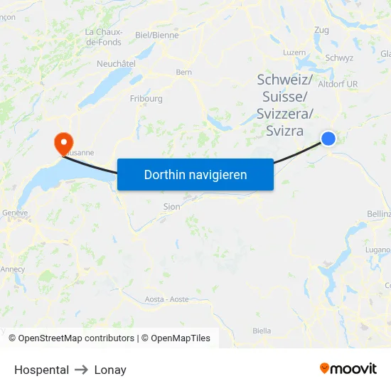 Hospental to Lonay map