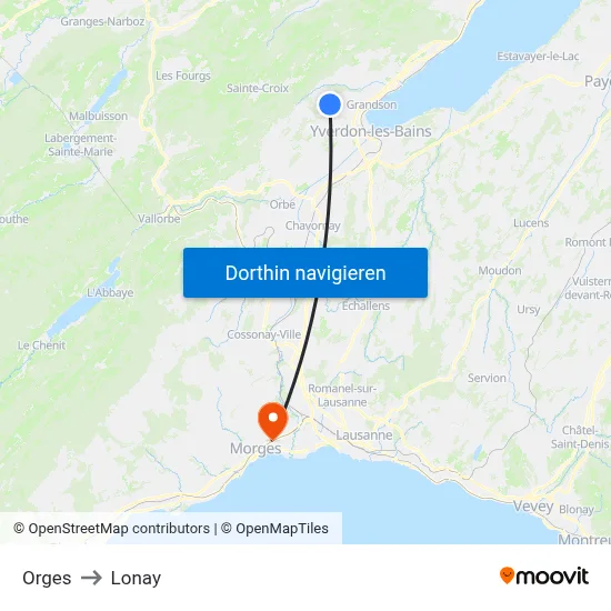 Orges to Lonay map