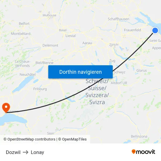 Dozwil to Lonay map