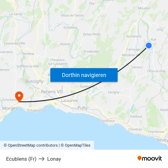 Ecublens (Fr) to Lonay map