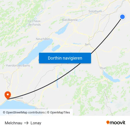 Melchnau to Lonay map