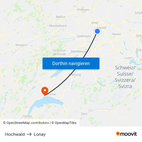 Hochwald to Lonay map