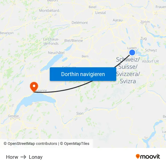 Horw to Lonay map
