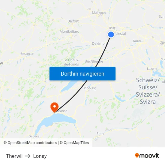Therwil to Lonay map