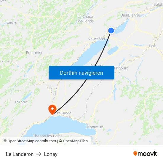 Le Landeron to Lonay map