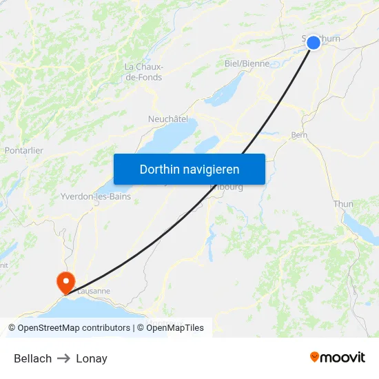 Bellach to Lonay map