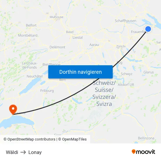 Wäldi to Lonay map