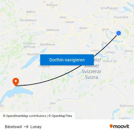 Bäretswil to Lonay map