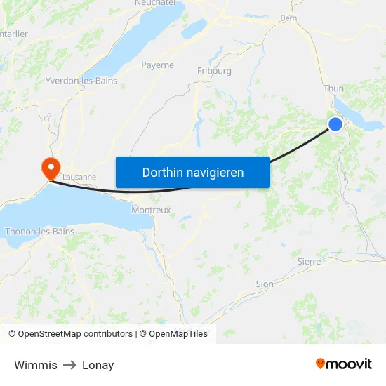 Wimmis to Lonay map