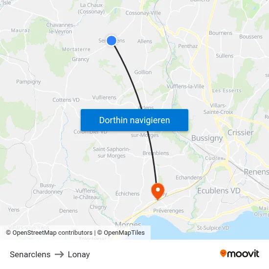 Senarclens to Lonay map