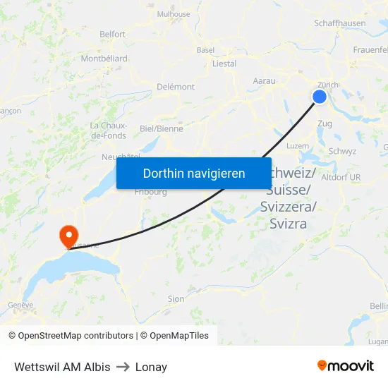 Wettswil AM Albis to Lonay map