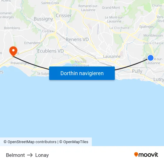 Belmont to Lonay map