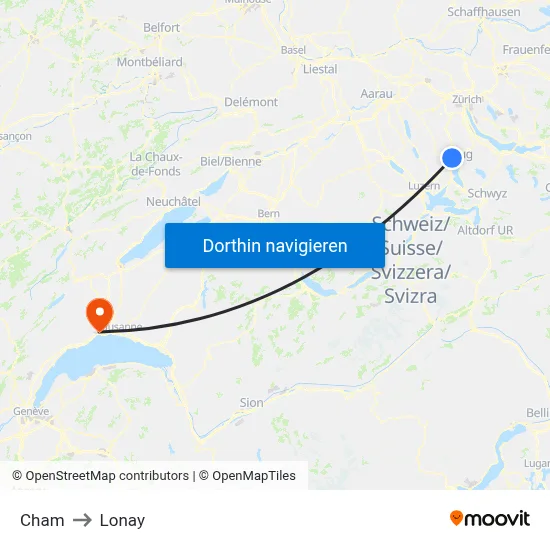 Cham to Lonay map