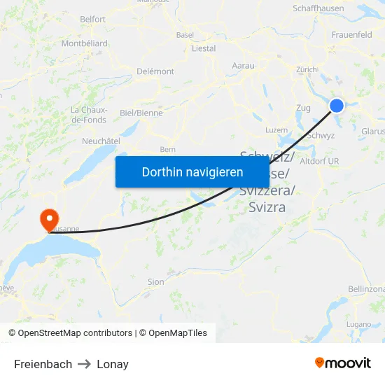 Freienbach to Lonay map
