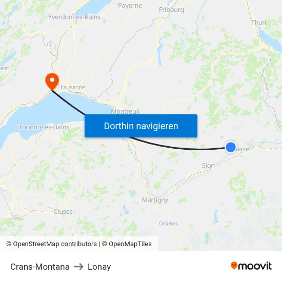Crans-Montana to Lonay map