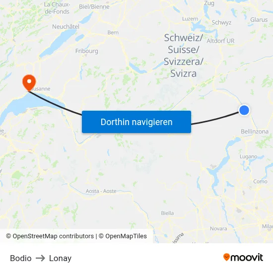 Bodio to Lonay map