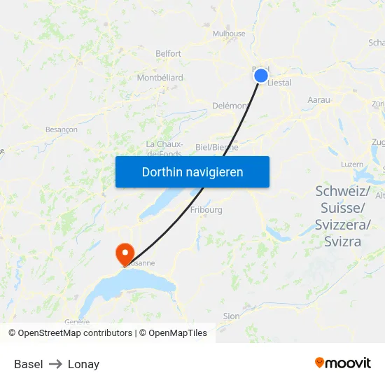 Basel to Lonay map