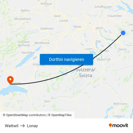 Wattwil to Lonay map