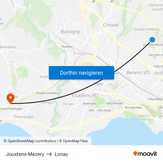 Jouxtens-Mézery to Lonay map