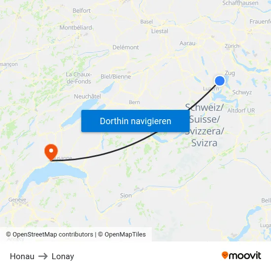 Honau to Lonay map