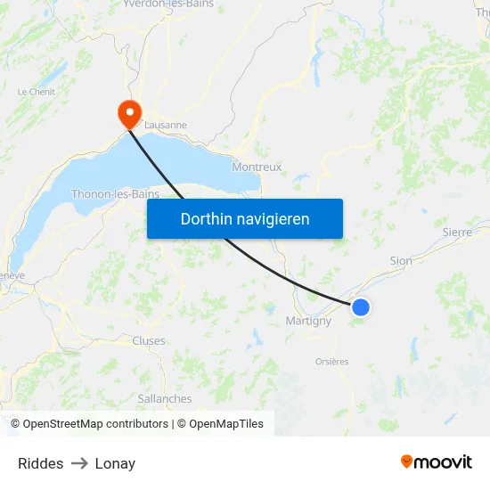 Riddes to Lonay map
